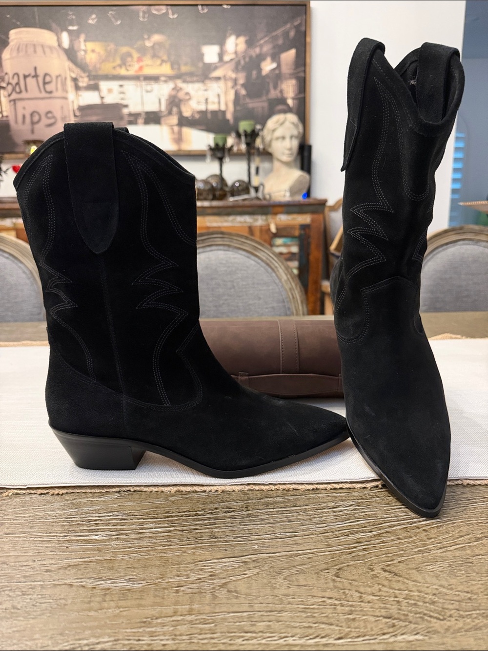 👢Rebecca Minkoff Kaiegan Black Suede Western Boots - Picture 2 of 9
